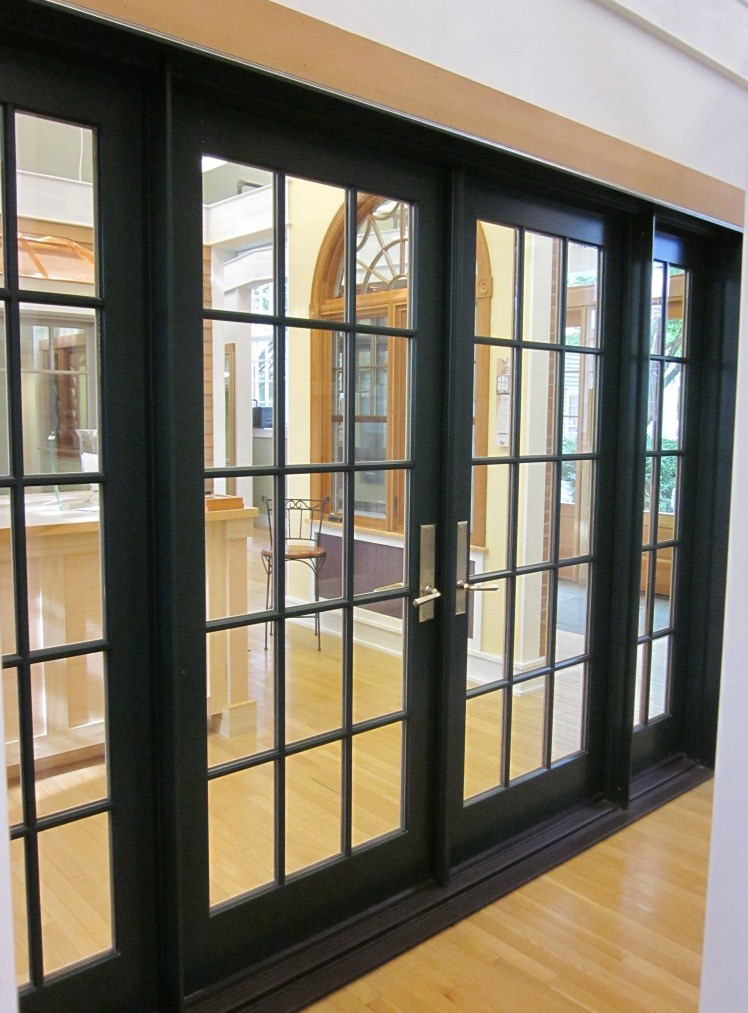 Black framed glass paneled doors in Marvin Design Gallery showroom