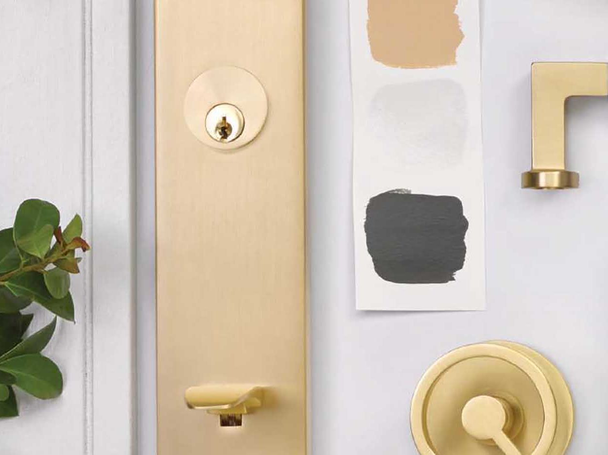 Close up of door parts and color swatches